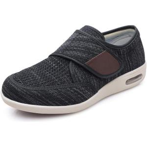 Mei MACLEOD Diabetic Shoes for Men Extra Wide Shoes for Swollen Feet Adjustable Walking Shoes for Elderly Foot Pain Relief(Knit Black)