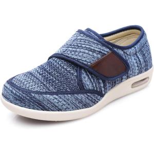 Mei MACLEOD Diabetic Shoes for Men Extra Wide Shoes for Swollen Feet Adjustable Walking Shoes for Elderly Foot Pain Relief(Knit Blue)
