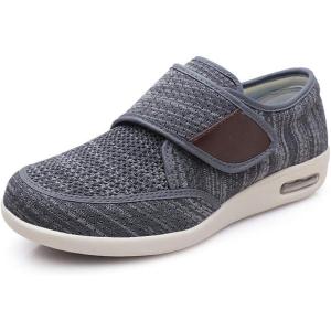 Mei MACLEOD Diabetic Shoes for Men Extra Wide Shoes for Swollen Feet Adjustable Walking Shoes for Elderly Foot Pain Relief(Knit Grey)