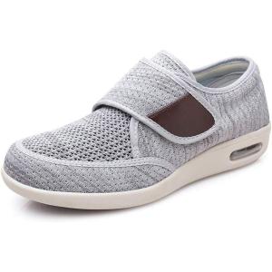 Mei MACLEOD Diabetic Shoes for Men Extra Wide Shoes for Swollen Feet Adjustable Walking Shoes for Elderly Foot Pain Relief(Knit White)