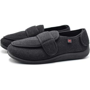 Mei MACLEOD Mens Wide Width House Slippers with Memory Foam Support Cozy House Shoes for Elderly Plantar Fasciitis Diabetic Swollen Feet