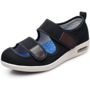 Mei MACLEOD Wide House Slipper Adjustable Strap Edema Shoes for Swollon Feet Diabetic Indoor Outdoor(Black)