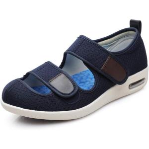 Mei MACLEOD Wide House Slipper Adjustable Strap Edema Shoes for Swollon Feet Diabetic Indoor Outdoor(Blue)