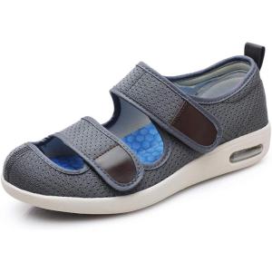 Mei MACLEOD Wide House Slipper Adjustable Strap Edema Shoes for Swollon Feet Diabetic Indoor Outdoor(Grey)