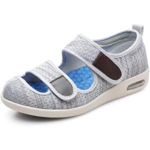 Mei MACLEOD Wide House Slipper Adjustable Strap Edema Shoes for Swollon Feet Diabetic Indoor Outdoor(Knit White)