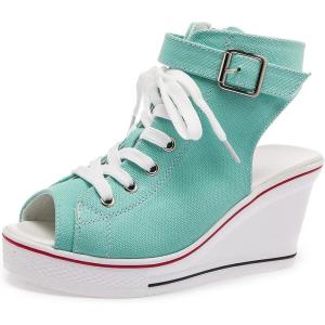 Mei MACLEOD Women’s Platform Wedge Sneaker Fashion High Heel Shoes Summer Peep Toe Wedge Sandals(Fruit Green)