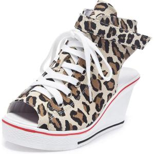 Mei MACLEOD Women’s Platform Wedge Sneaker Fashion High Heel Shoes Summer Peep Toe Wedge Sandals(Leopard)