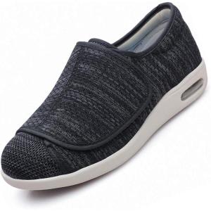 Mei MACLEOD Women’s Walking Shoes with Wide Width Lightweight Air Cushion Sneakers Casual Running Jogging Shoes for Diabetic Swollen Feet(Knit Black)