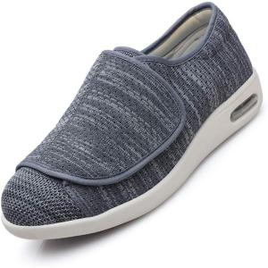Mei MACLEOD Women’s Walking Shoes with Wide Width Lightweight Air Cushion Sneakers Casual Running Jogging Shoes for Diabetic Swollen Feet(Knit Grey)