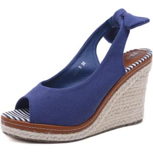 Mei MACLEOD Women’s Wedge Sandals Platform Heel Espadrille Sandals Peep Toe Tied Slingback Strap Summer Sandals for Party Vacation(Blue)