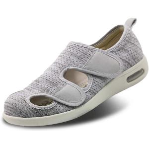 Men’s Diabetic Sandals, Adjustable Closure Comfy Slippers, Extra Wide Walking Shoes for Diabetic Edema Plantar Fasciitis Bunions Arthritis Swollen Feet(Light Gray Blended Yarn)