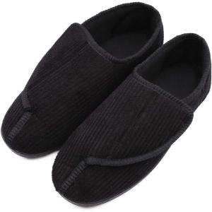 Mens Diabetic Slippers Extra Wide Memory Foam Comfort House Shoes with Adjustable Closure for Swollen Feet, Edema, Arthritis, Elderly Indoor/Outdoor(Black)