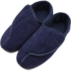 Mens Diabetic Slippers Extra Wide Memory Foam Comfort House Shoes with Adjustable Closure for Swollen Feet, Edema, Arthritis, Elderly Indoor/Outdoor(Navy Blue)