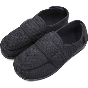 Men’s Extra Wide Width Diabetic Recovery Slippers, Adjustable Closures Swollen Feet Arthritis Edema Orthopedic Footwear, Indoor/Outdoor Walking Shoes(Black Mesh)
