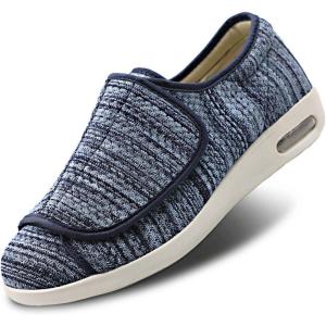 Women’s Walking Shoes with Arch Support, Adjustable Closure Diabetic Shoes, Extra Wide Widths Orthopedic Walking Sneakers Diabetic Fasciitis Bunions for Foot Pain Relief(Blue Blended Yarn)