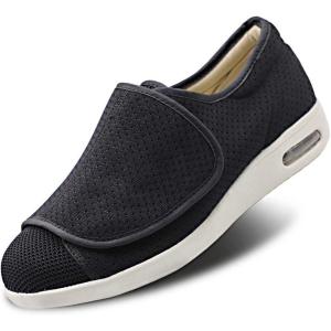 Women’s Walking Shoes with Arch Support, Adjustable Closure Diabetic Shoes, Extra Wide Widths Orthopedic Walking Sneakers Diabetic Fasciitis Bunions for Foot Pain Relief(Black)
