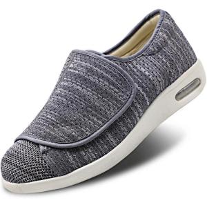 Women’s Walking Shoes with Arch Support, Adjustable Closure Diabetic Shoes, Extra Wide Widths Orthopedic Walking Sneakers Diabetic Fasciitis Bunions for Foot Pain Relief(Gray Blended Yarn)