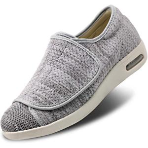 Women’s Walking Shoes with Arch Support, Adjustable Closure Diabetic Shoes, Extra Wide Widths Orthopedic Walking Sneakers Diabetic Fasciitis Bunions for Foot Pain Relief(Light Gray Blended Yarn)