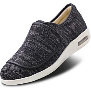 Women’s Walking Shoes with Arch Support, Adjustable Closure Diabetic Shoes, Extra Wide Widths Orthopedic Walking Sneakers Diabetic Fasciitis Bunions for Foot Pain Relief(Black Blended Yarn)