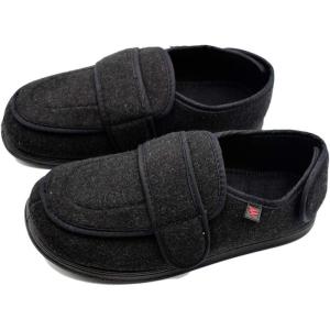 Women’s Wide Width House Shoes with Memory Foam Support Swollen Feet Edema Relief Cozy Outdoor Sole Diabetic House Slippers for Elderly Plantar Fasciitis(Black(fleece))