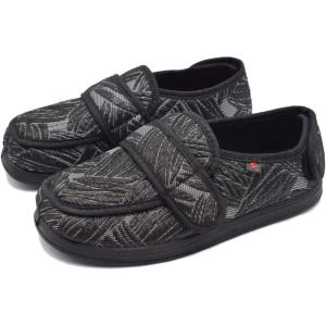 Women’s Wide Width House Shoes with Memory Foam Support Swollen Feet Edema Relief Cozy Outdoor Sole Diabetic House Slippers for Elderly Plantar Fasciitis(Black Leaf)