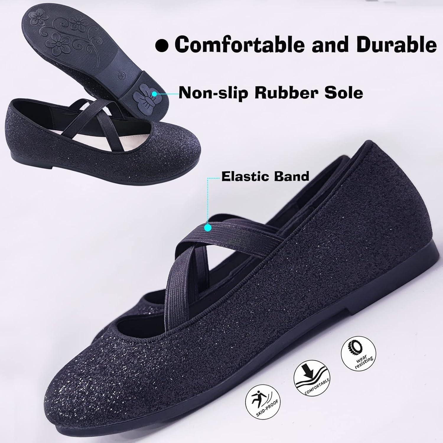 imageMei MACLEOD Girls Mary Jane Shoes Ballerina Shoes Princess Dress Shoes for Party WeddingBlack