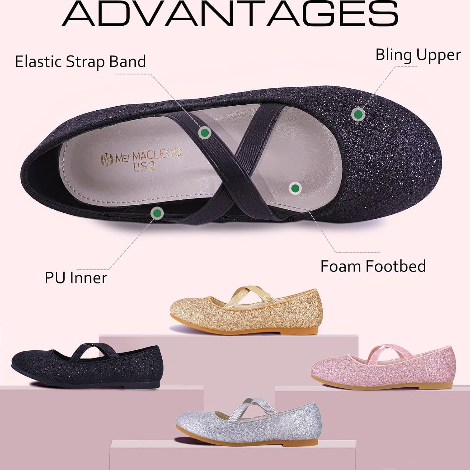 imageMei MACLEOD Girls Mary Jane Shoes Ballerina Shoes Princess Dress Shoes for Party WeddingBlack