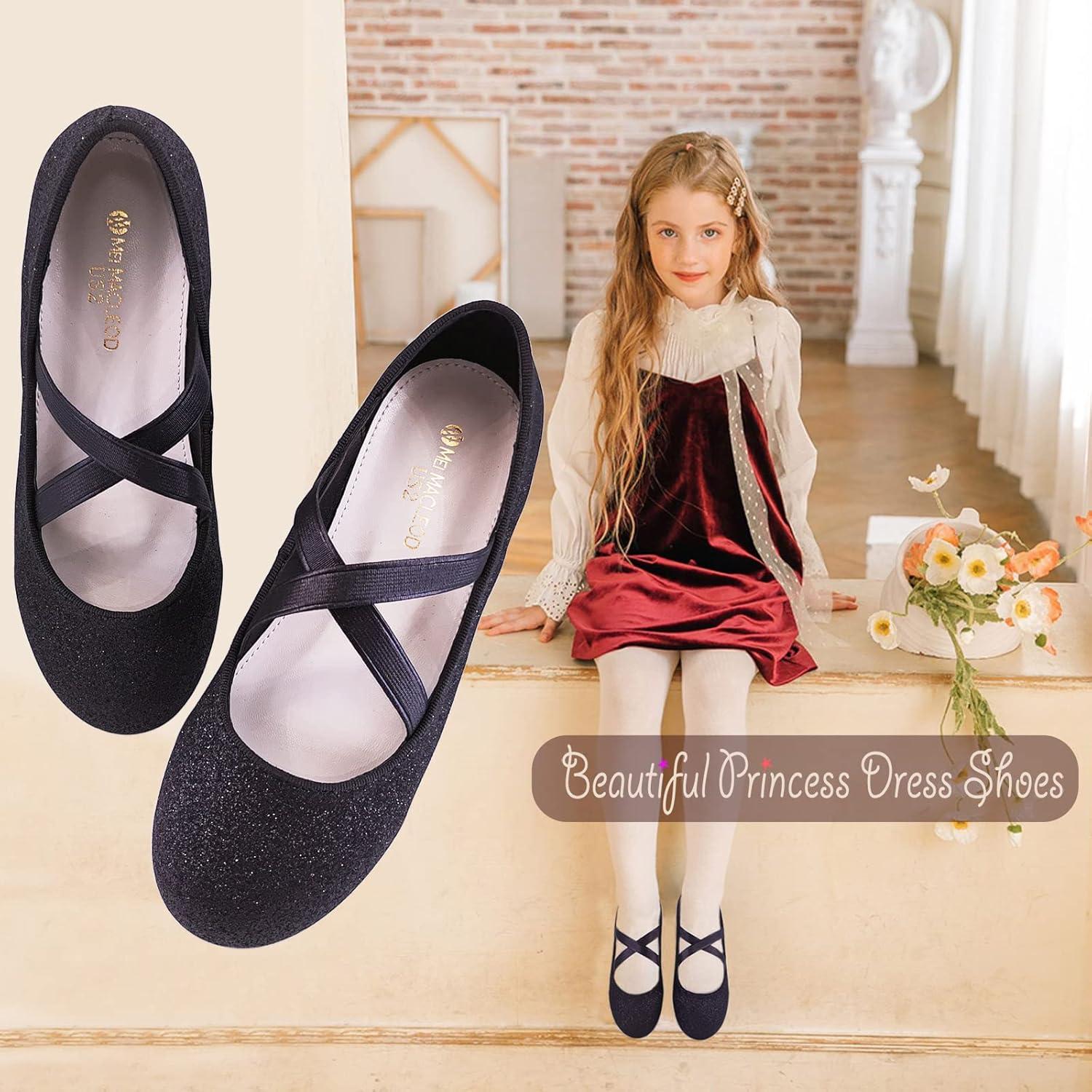 imageMei MACLEOD Girls Mary Jane Shoes Ballerina Shoes Princess Dress Shoes for Party WeddingBlack
