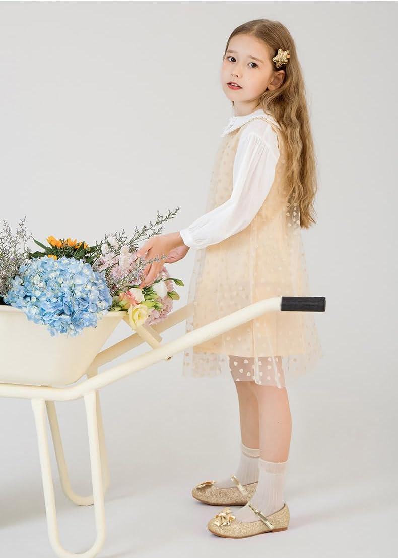 imageMei MACLEOD Girls Mary Jane Shoes Ballerina Shoes Princess Dress Shoes for Party WeddingBowknotgold