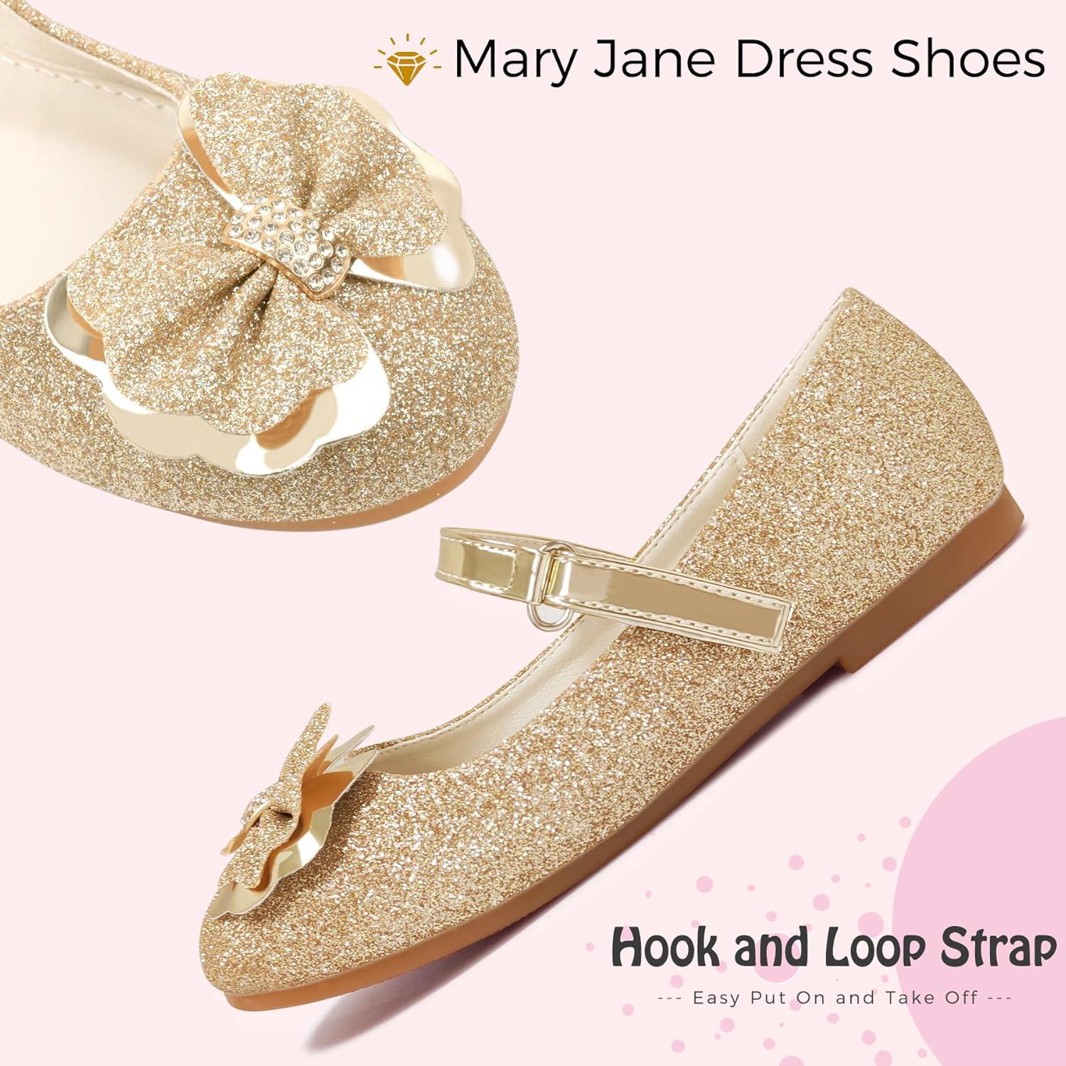 imageMei MACLEOD Girls Mary Jane Shoes Ballerina Shoes Princess Dress Shoes for Party WeddingBowknotgold