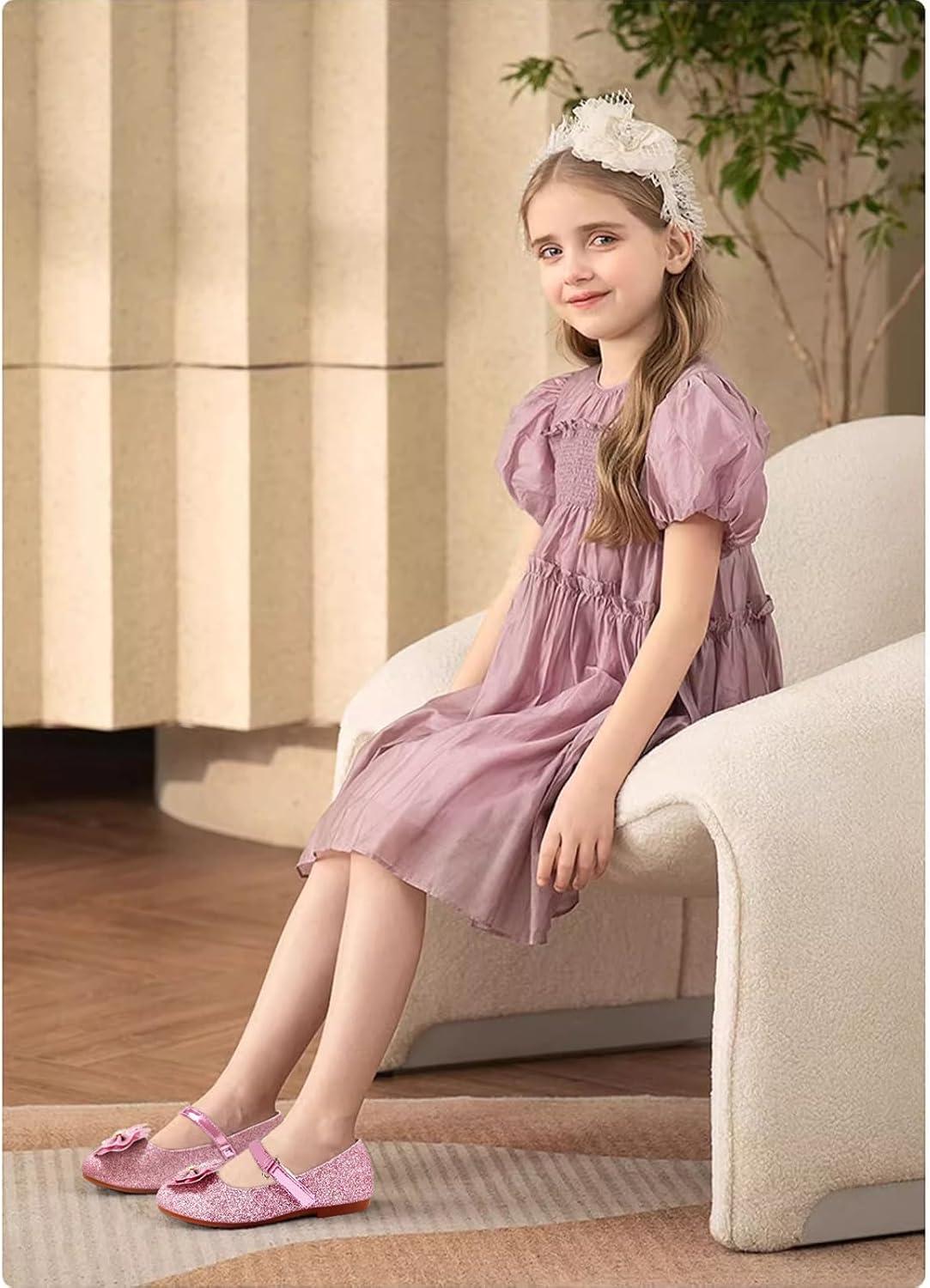 imageMei MACLEOD Girls Mary Jane Shoes Ballerina Shoes Princess Dress Shoes for Party WeddingBowknotpink