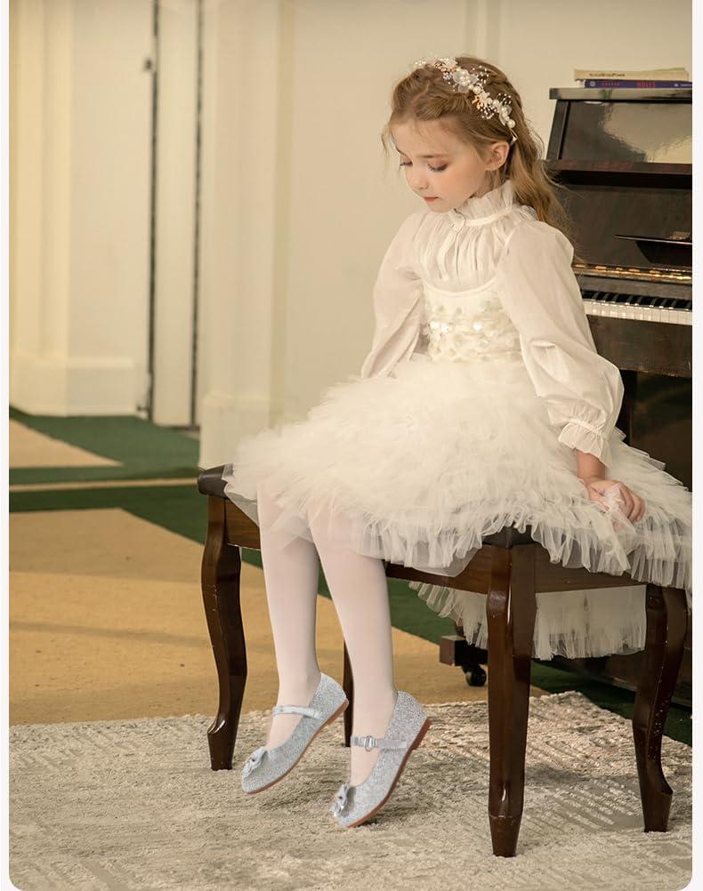 imageMei MACLEOD Girls Mary Jane Shoes Ballerina Shoes Princess Dress Shoes for Party WeddingBowknotsilver