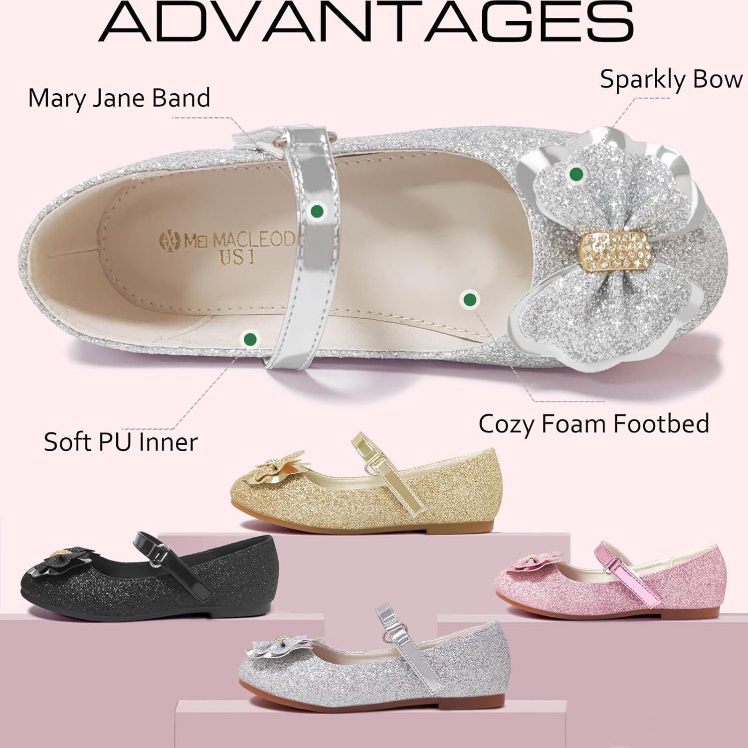 imageMei MACLEOD Girls Mary Jane Shoes Ballerina Shoes Princess Dress Shoes for Party WeddingBowknotsilver