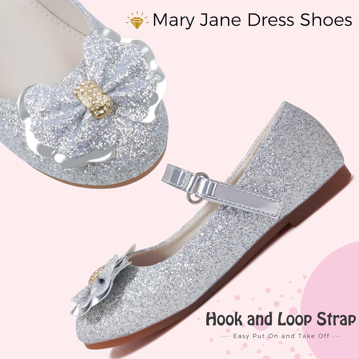 imageMei MACLEOD Girls Mary Jane Shoes Ballerina Shoes Princess Dress Shoes for Party WeddingBowknotsilver