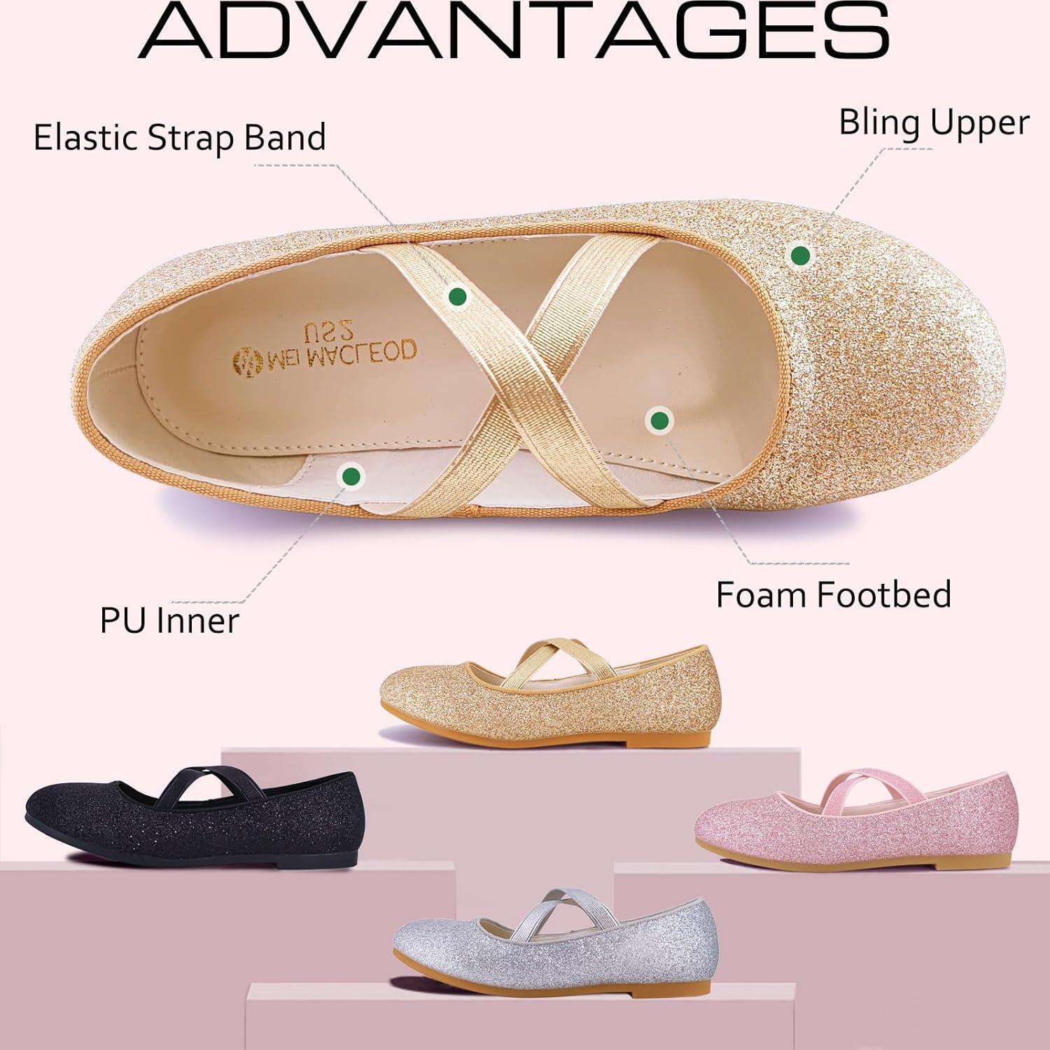 imageMei MACLEOD Girls Mary Jane Shoes Ballerina Shoes Princess Dress Shoes for Party WeddingGold