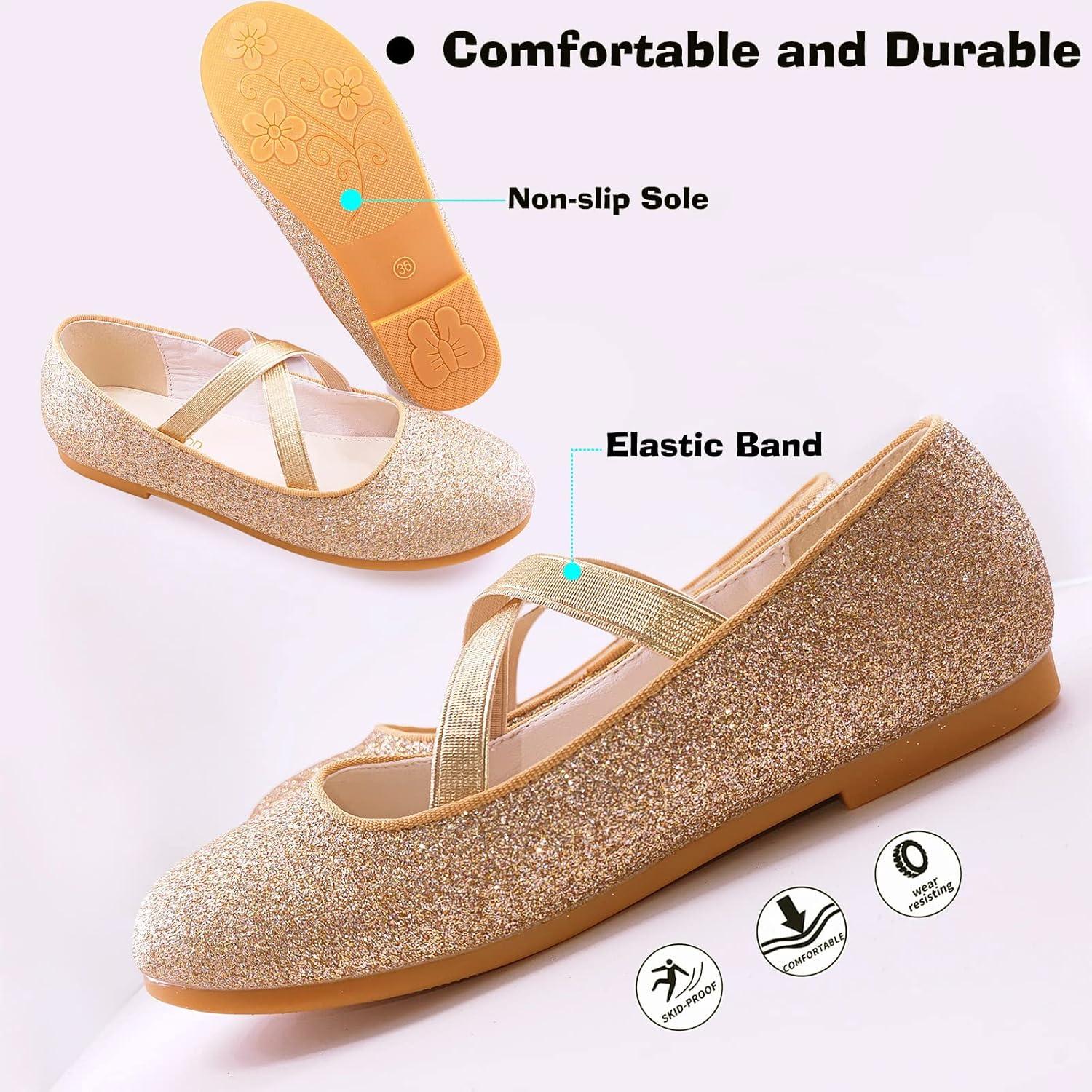 imageMei MACLEOD Girls Mary Jane Shoes Ballerina Shoes Princess Dress Shoes for Party WeddingGold