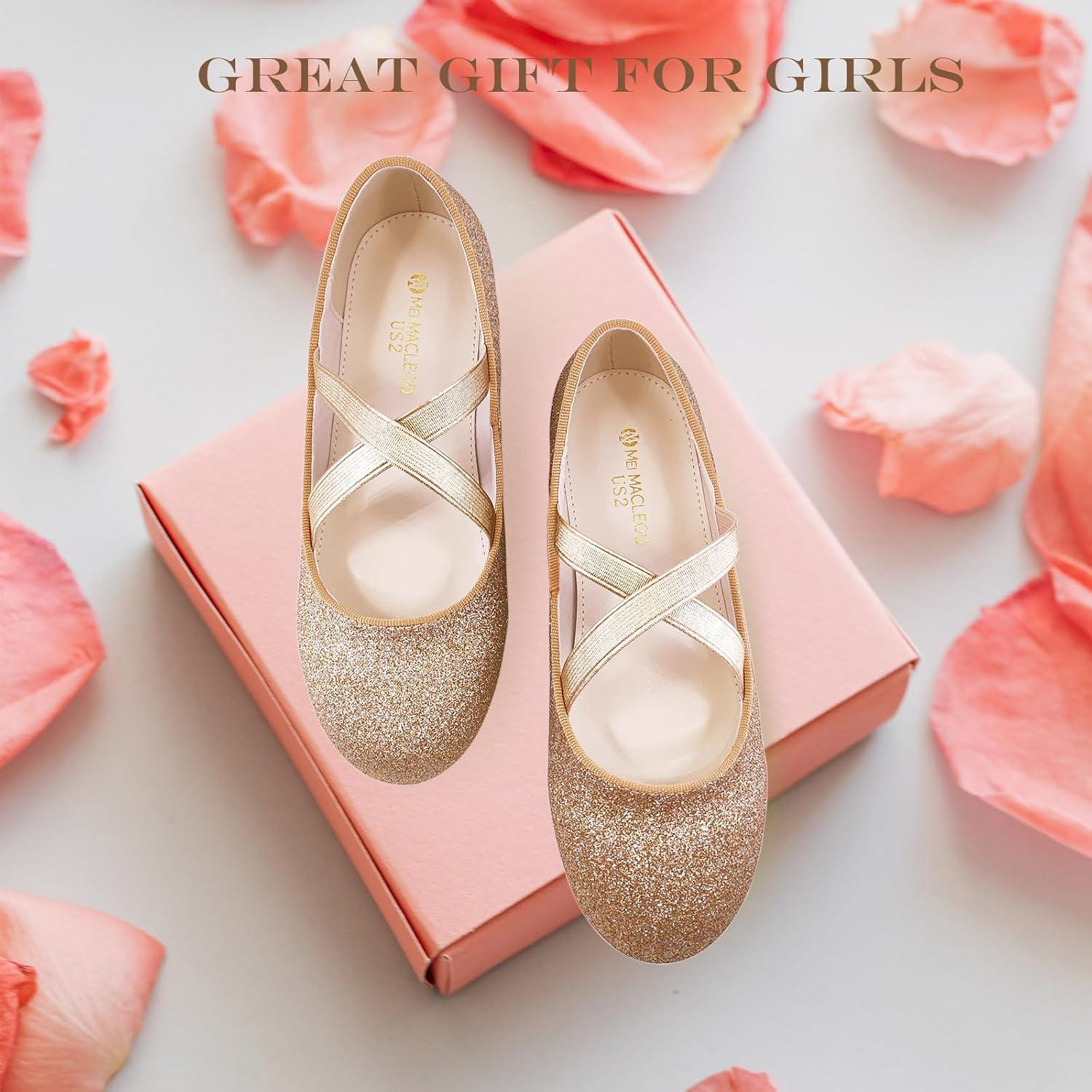 imageMei MACLEOD Girls Mary Jane Shoes Ballerina Shoes Princess Dress Shoes for Party WeddingGold