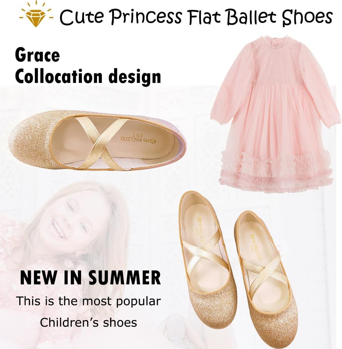 imageMei MACLEOD Girls Mary Jane Shoes Ballerina Shoes Princess Dress Shoes for Party WeddingGold