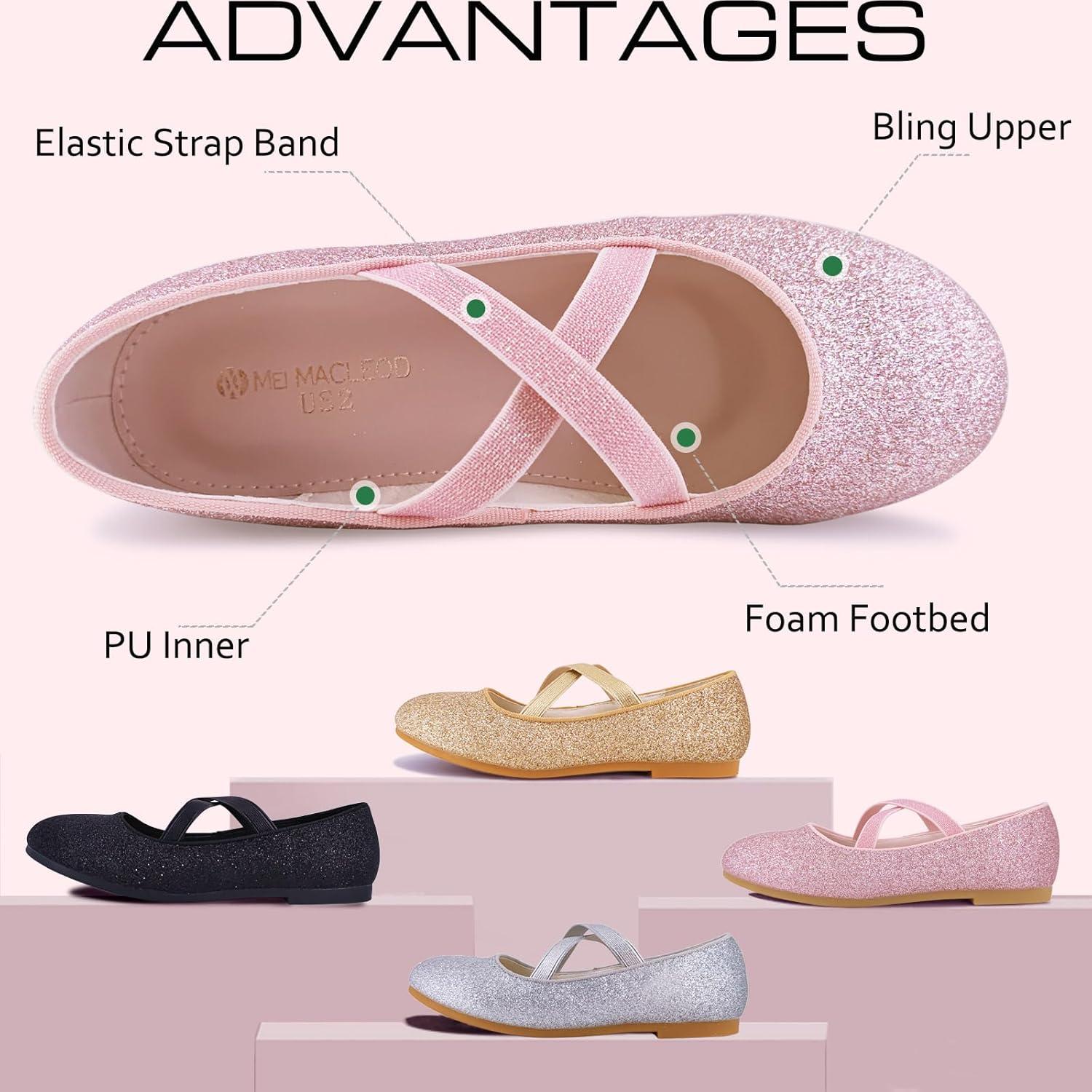 imageMei MACLEOD Girls Mary Jane Shoes Ballerina Shoes Princess Dress Shoes for Party WeddingPink