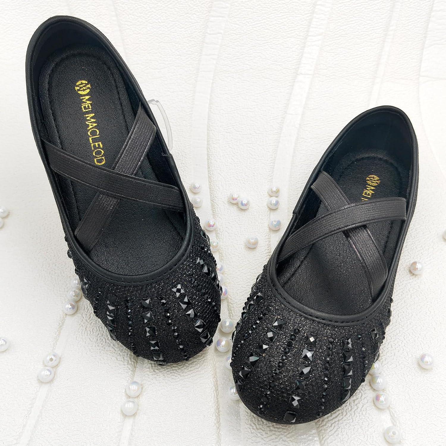 imageMei MACLEOD Girls Mary Jane Shoes Ballerina Shoes Princess Dress Shoes for Party WeddingRhinestoneblack