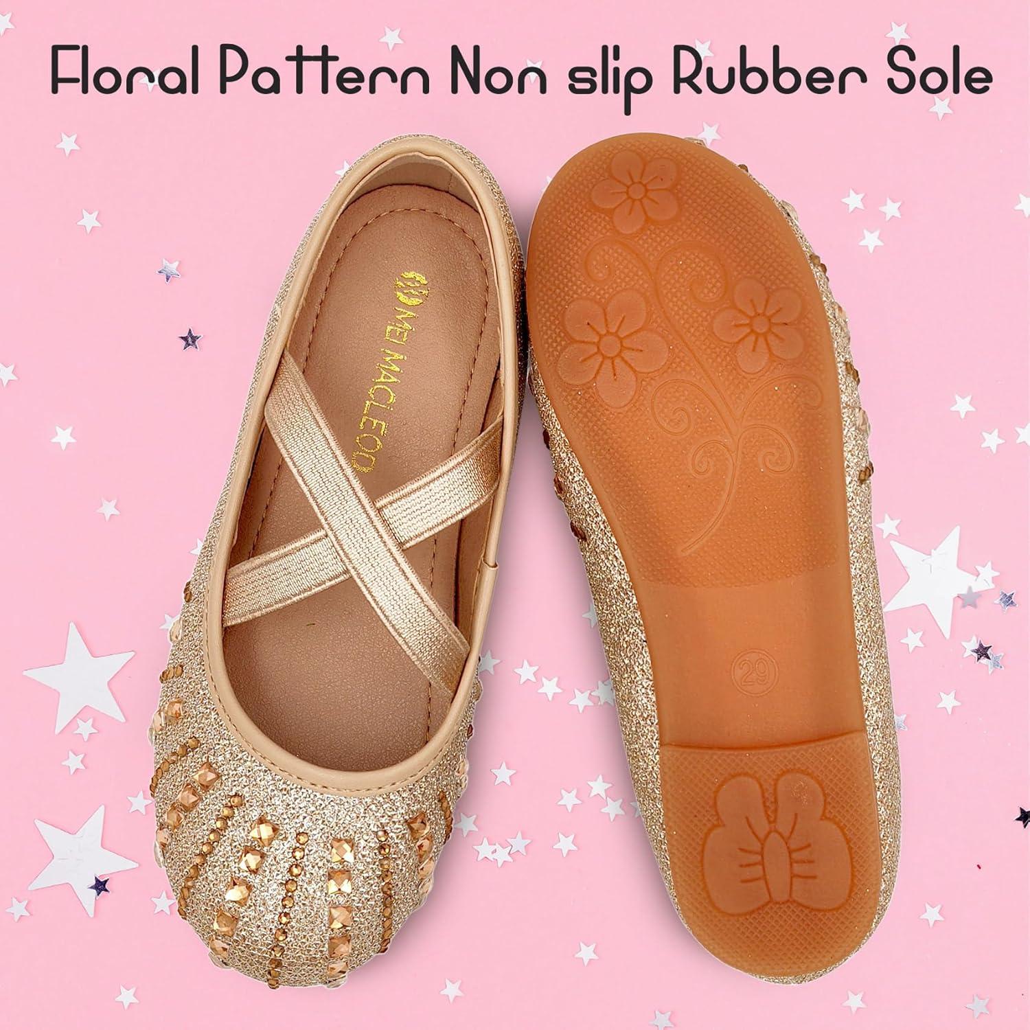imageMei MACLEOD Girls Mary Jane Shoes Ballerina Shoes Princess Dress Shoes for Party WeddingRhinestonegold