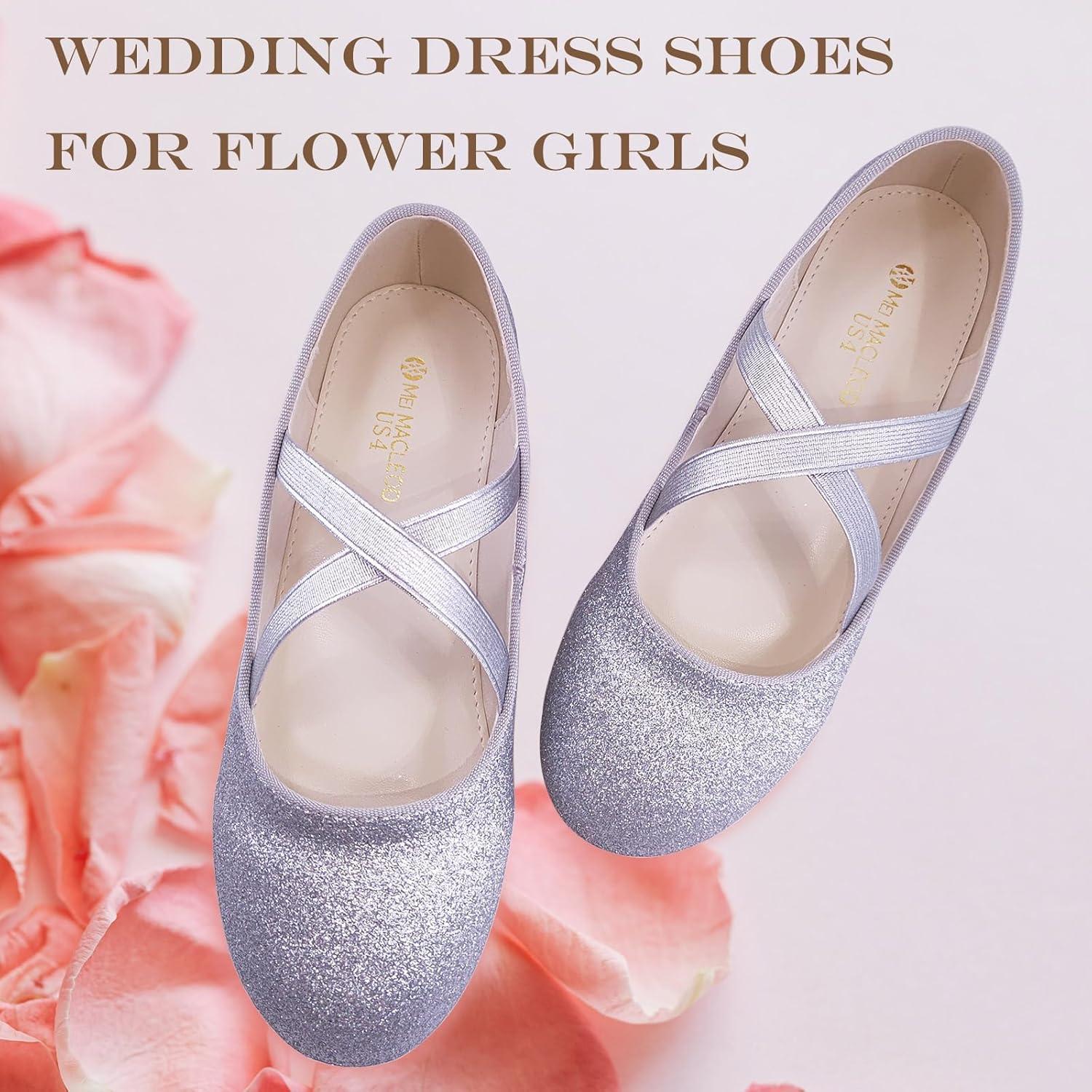 imageMei MACLEOD Girls Mary Jane Shoes Ballerina Shoes Princess Dress Shoes for Party WeddingSilver