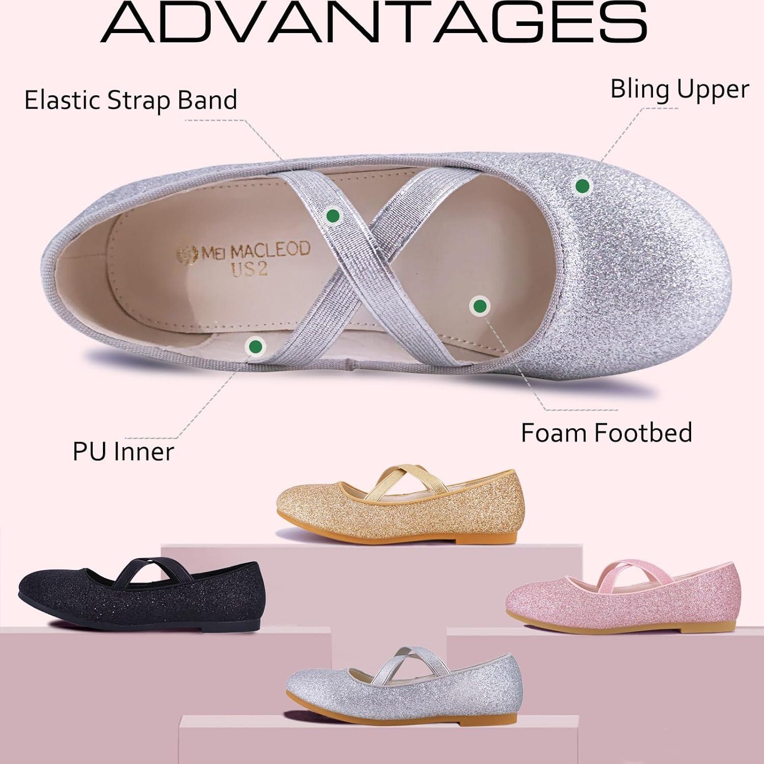 imageMei MACLEOD Girls Mary Jane Shoes Ballerina Shoes Princess Dress Shoes for Party WeddingSilver