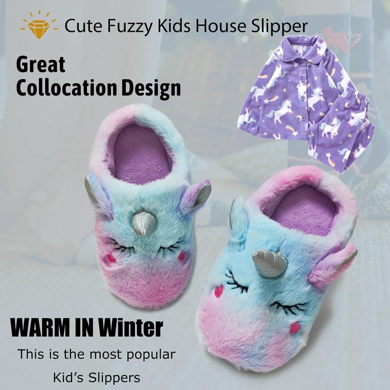 imageMei MACLEOD Mermaid Fluffy House Slippers Fuzzy Glitter Slipper Faux Fur Plush Slipper Slip On Slides Sandal for LittleBig GirlsColorfulunicorn