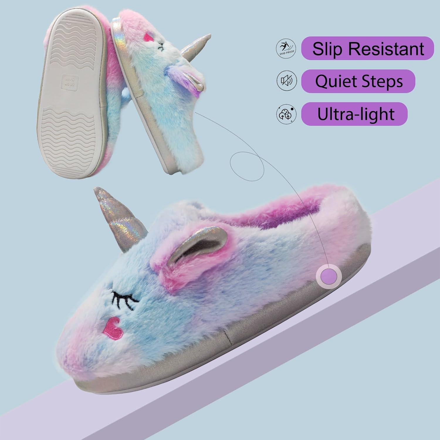 imageMei MACLEOD Mermaid Fluffy House Slippers Fuzzy Glitter Slipper Faux Fur Plush Slipper Slip On Slides Sandal for LittleBig GirlsColorfulunicorn