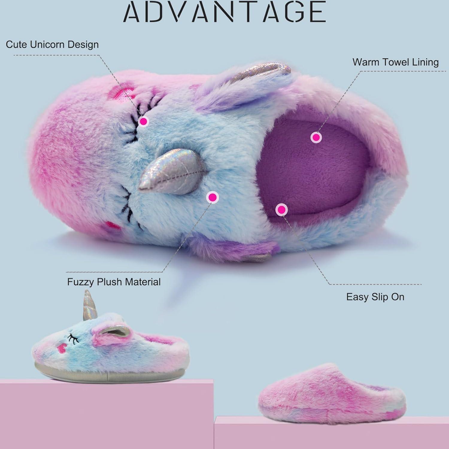 imageMei MACLEOD Mermaid Fluffy House Slippers Fuzzy Glitter Slipper Faux Fur Plush Slipper Slip On Slides Sandal for LittleBig GirlsColorfulunicorn