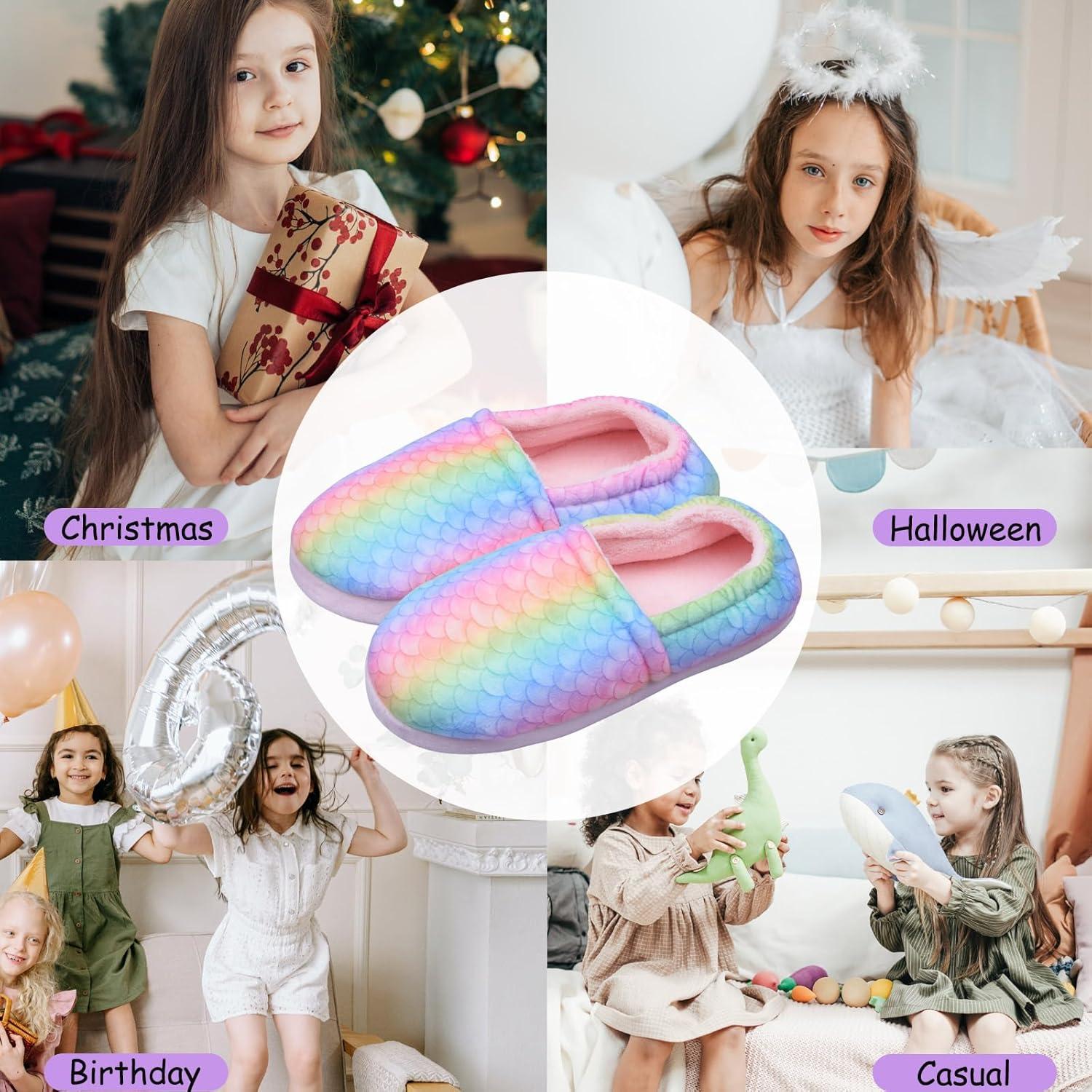 imageMei MACLEOD Mermaid Fluffy House Slippers Fuzzy Glitter Slipper Faux Fur Plush Slipper Slip On Slides Sandal for LittleBig GirlsPinkmeraid a
