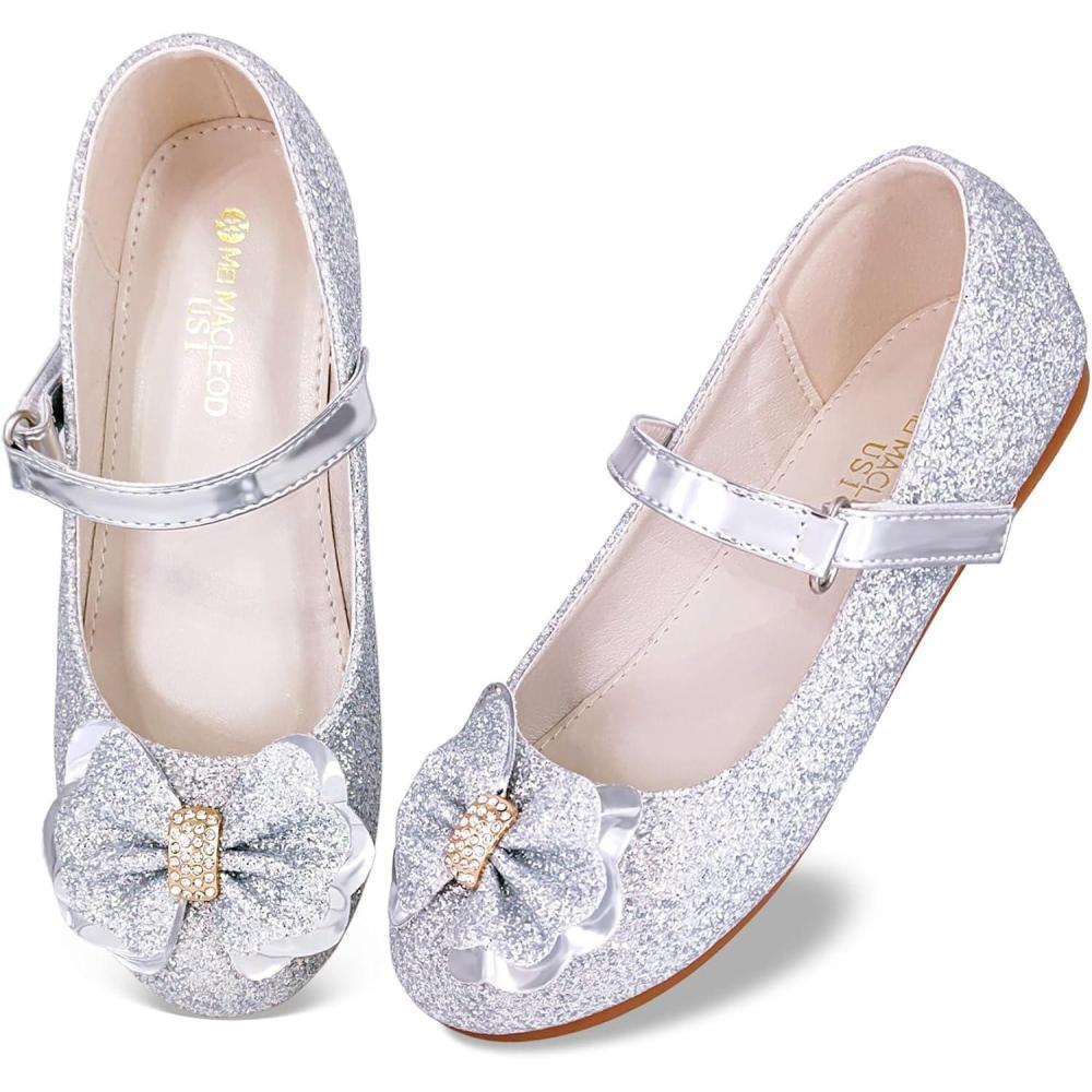 imageMei MACLEOD Girls Mary Jane Shoes Ballerina Shoes Princess Dress Shoes for Party WeddingBowknotsilver