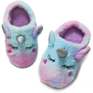 Mei MACLEOD Mermaid Fluffy House Slippers Fuzzy Glitter Slipper Faux Fur Plush Slipper Slip On Slides Sandal for Little/Big Girls(Colorful-unicorn)