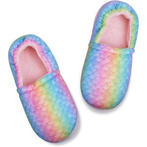 Mei MACLEOD Mermaid Fluffy House Slippers Fuzzy Glitter Slipper Faux Fur Plush Slipper Slip On Slides Sandal for Little/Big Girls(Pink-meraid a)